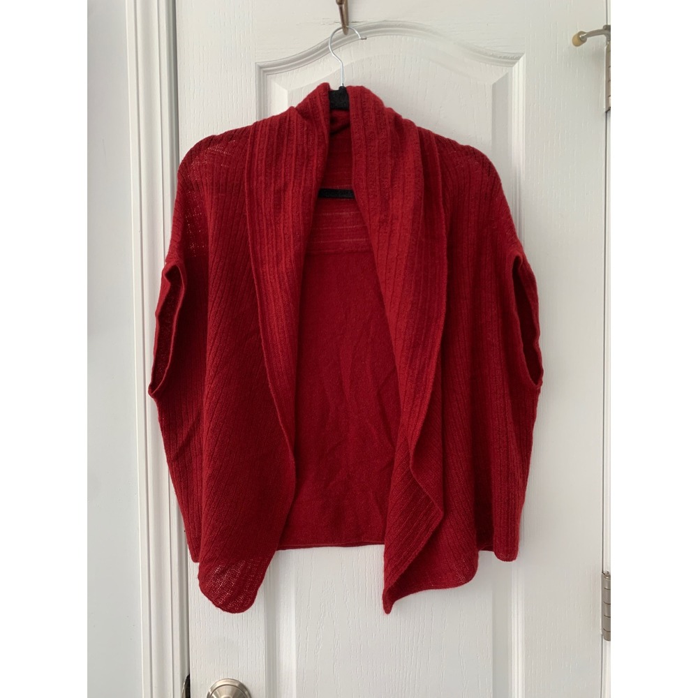 Ovcio Red 100% Cashmere Open Front Draped Cardigan Vest Shawl Collar One Size